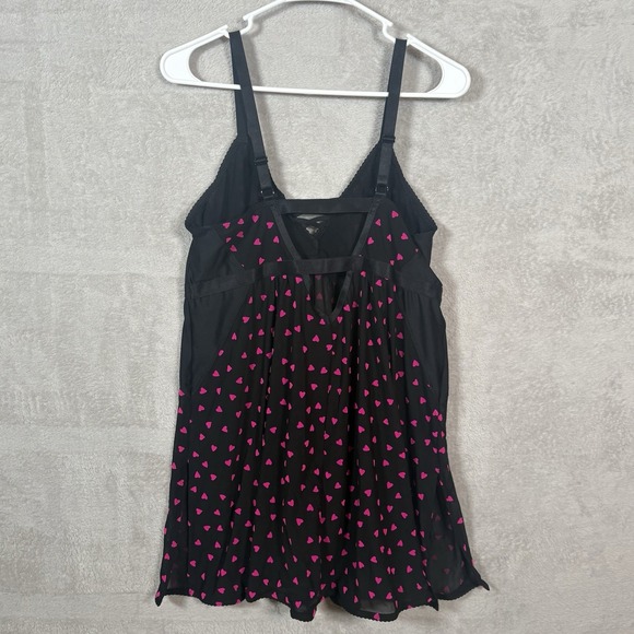 Torrid Black Mesh Flocked French Pink Hearts Babydoll Lingerie Chemise Size 2 2X - Picture 6 of 9